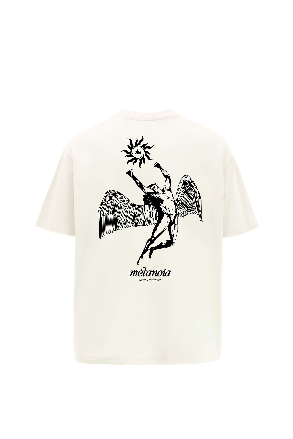 Metanoia Printed Cream Oversized T-Shirt Main Character