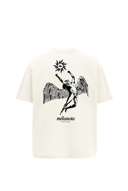 Metanoia Printed Cream Oversized T-Shirt Main Character