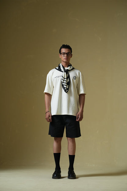 Metanoia Printed Cream Oversized T-Shirt Main Character