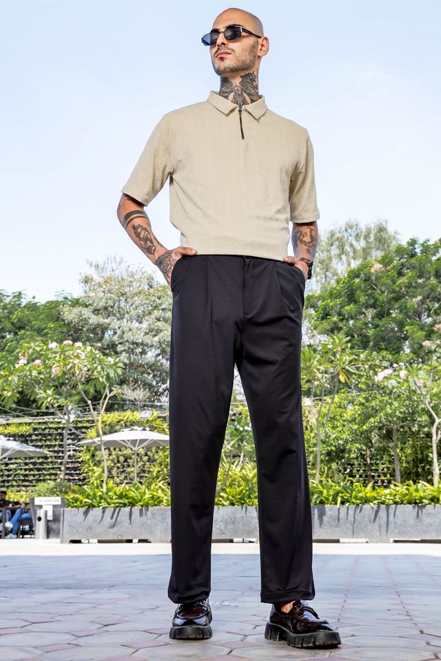 Black Baggy fit Street Savvy Double Pleated Korean Trousers