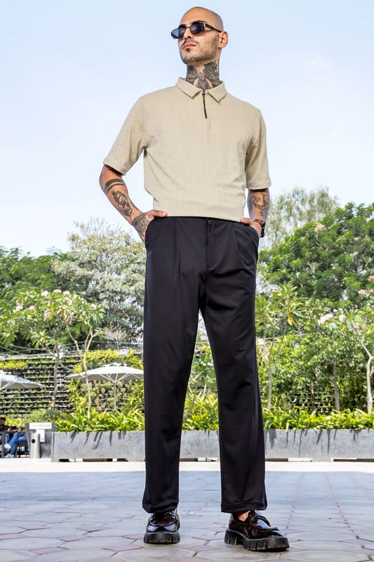Black Baggy fit Street Savvy Double Pleated Korean Trousers