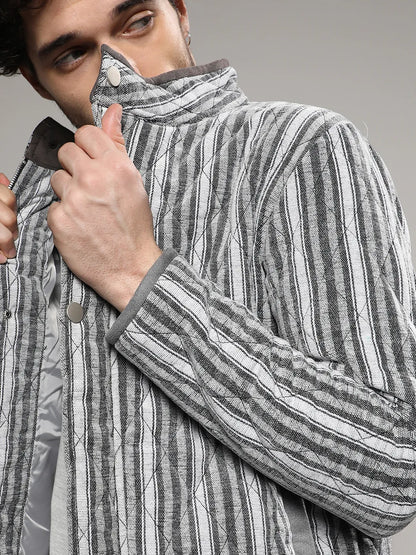 Moon Grey Halo Striped Quilted Jacket