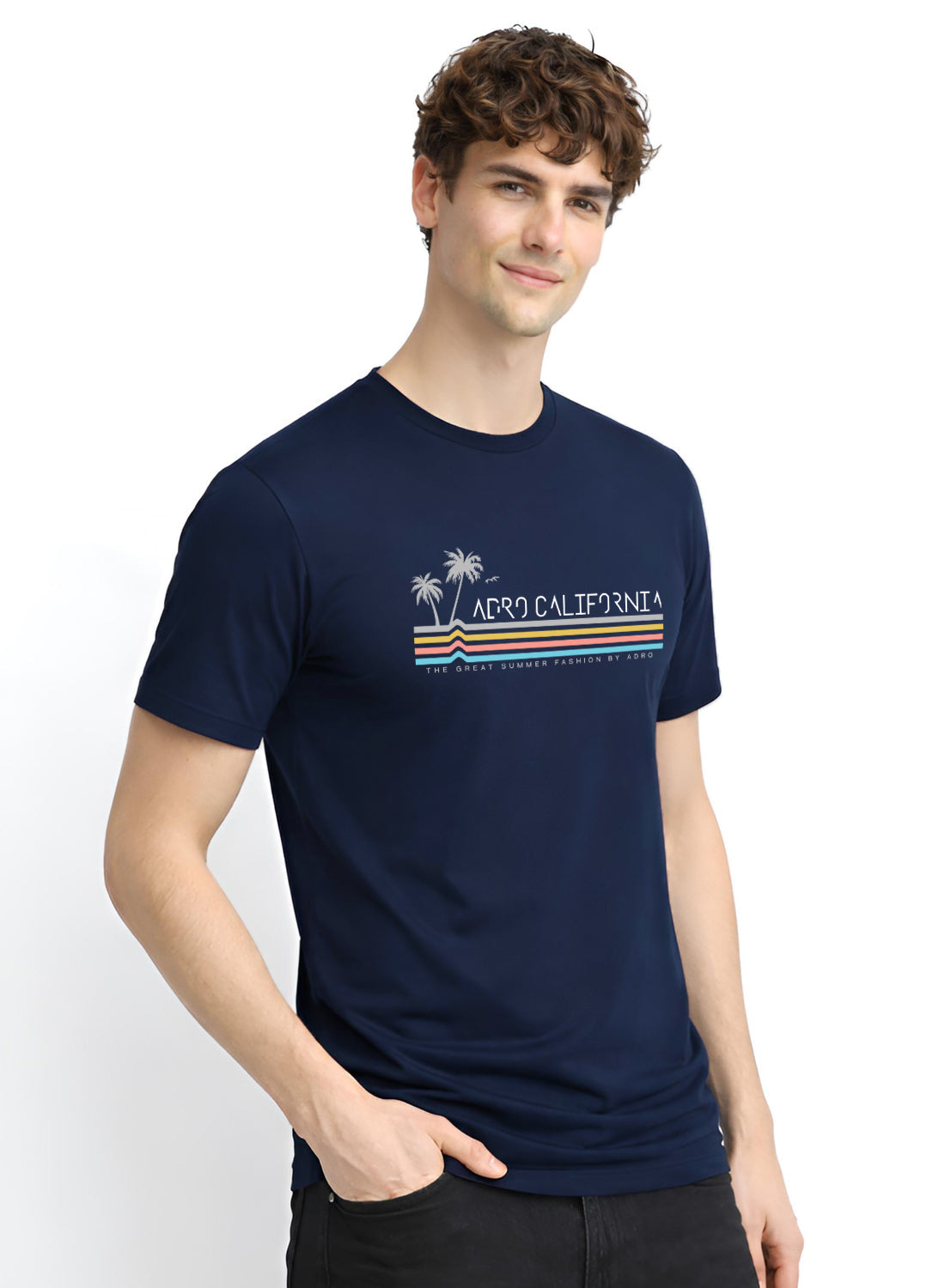 Adro Mens California Graphic T-Shirt | Retro Stripe Print Cotton Summer Tshirt | Stylish Beach T shirt | Comfortable Graphic Tee