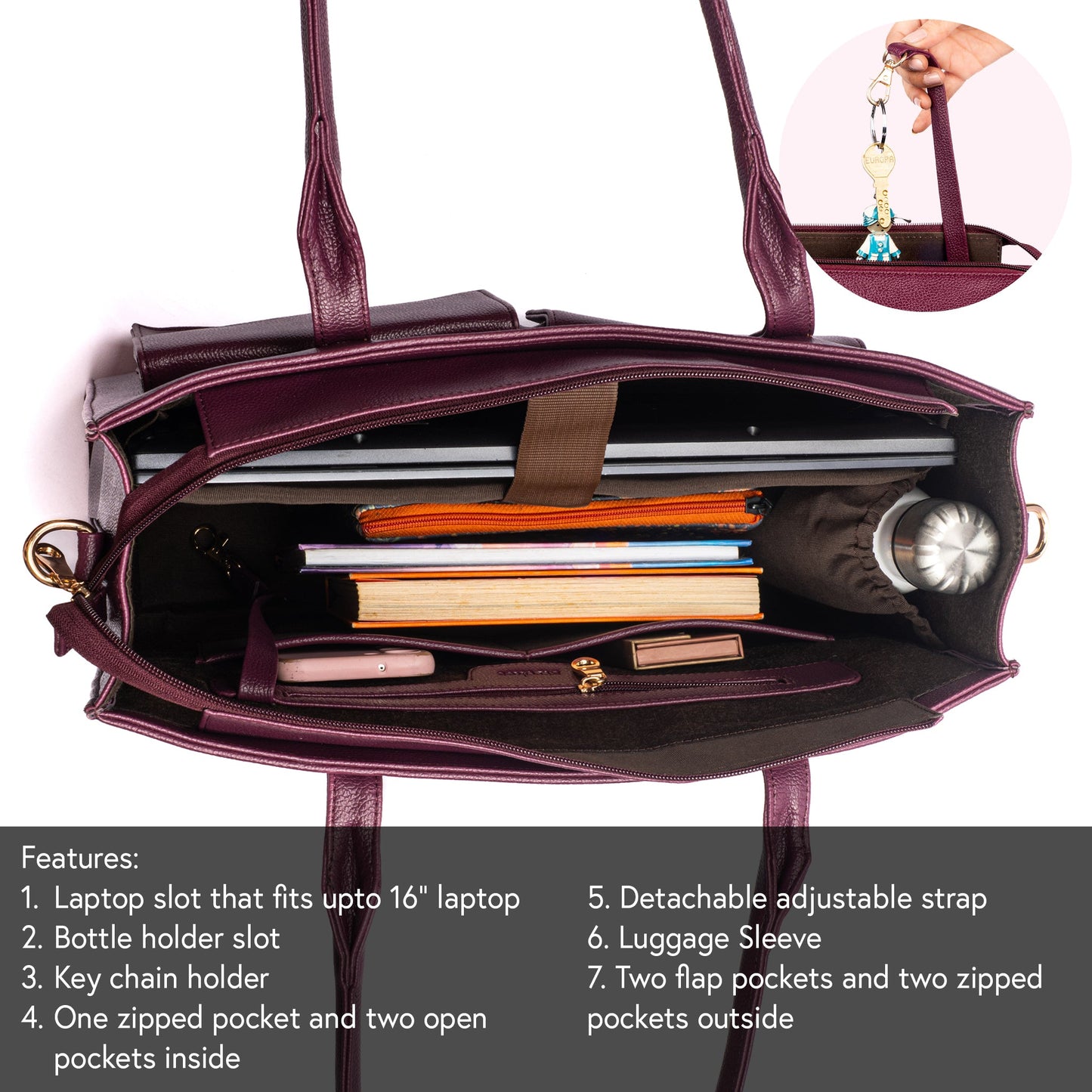Burgundy Belle Maison Élan Tote bag for 16" laptop