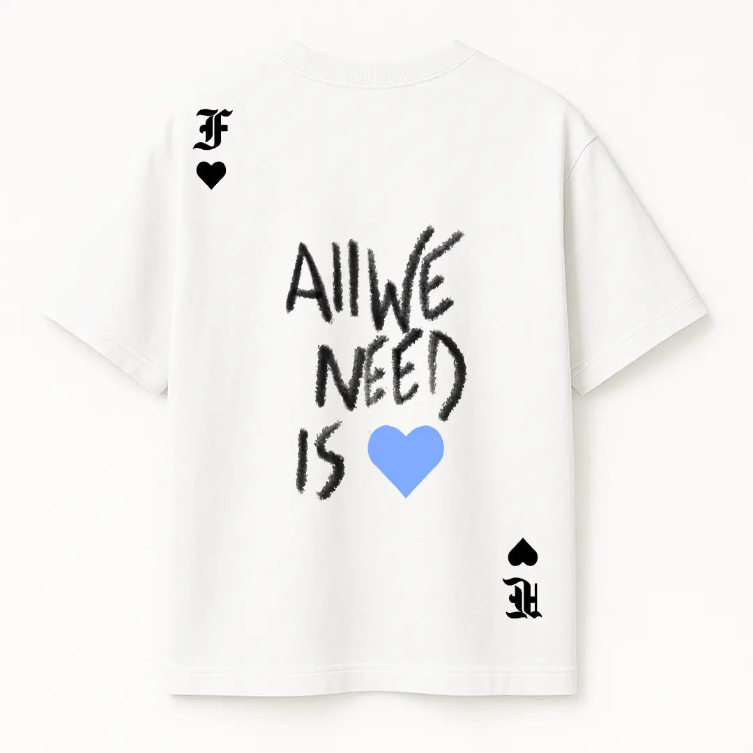 Rebel Heart Card Round Neck Printed White T-Shirt FLYAF