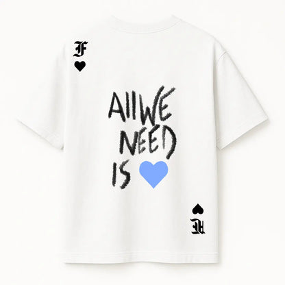 Rebel Heart Card Round Neck Printed White T-Shirt FLYAF