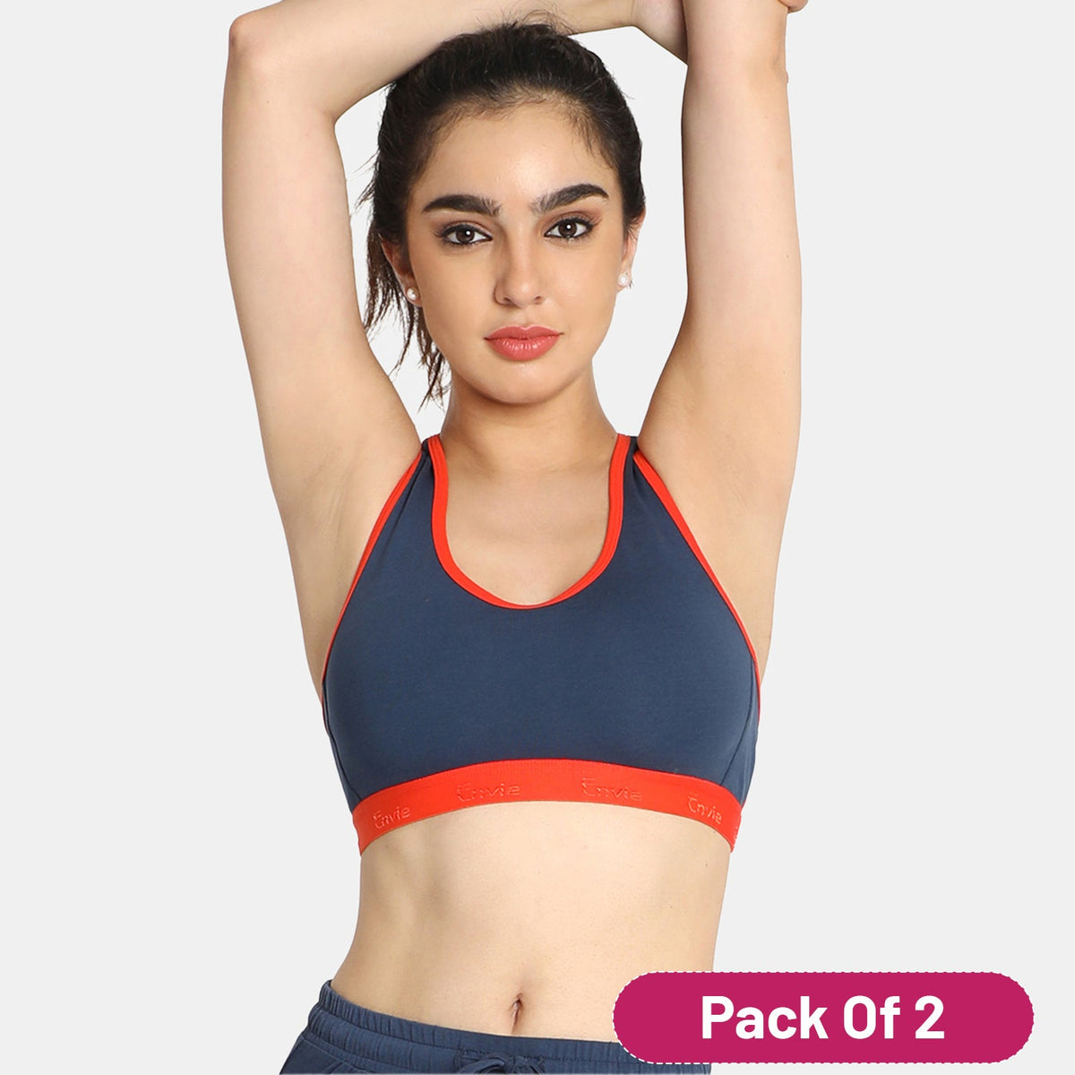 Non-padded non-wired sports bra pack of 2 denim fiesta - Envie NVB1016