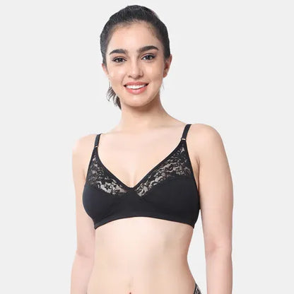 Envie minimiser lace bra non padded non wired 3/4th coverage NVB1091 black smooth full coverage reducing bust elegant lace bra for women