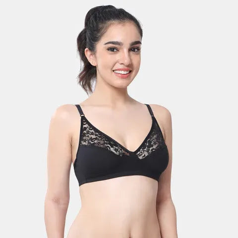 Envie minimiser lace bra non padded non wired 3/4th coverage NVB1091 black smooth full coverage reducing bust elegant lace bra for women