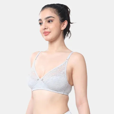 Envie minimiser lace bra non padded non wired 3/4th coverage NVB1091 grey melange smooth full coverage reducing bust elegant lace bra for women