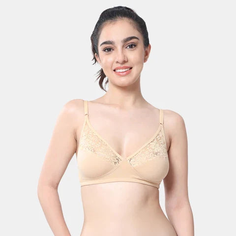 Seamless nude lace minimiser bra Envie 3/4th coverage non wired lightweight invisible elegant bra for women