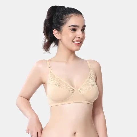 Seamless nude lace minimiser bra Envie 3/4th coverage non wired lightweight invisible elegant bra for women