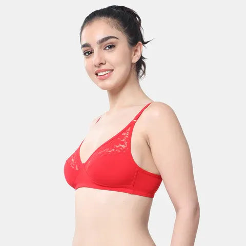 Envie 3/4th coverage minimiser lace bra red NVB1091 non padded non wired smooth fit reducing bust appearance elegant bra