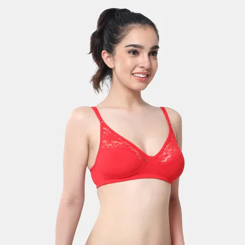 Envie 3/4th coverage minimiser lace bra red NVB1091 non padded non wired smooth fit reducing bust appearance elegant bra