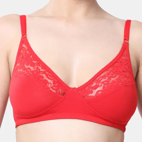Envie 3/4th coverage minimiser lace bra red NVB1091 non padded non wired smooth fit reducing bust appearance elegant bra