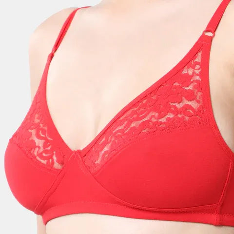 Envie 3/4th coverage minimiser lace bra red NVB1091 non padded non wired smooth fit reducing bust appearance elegant bra