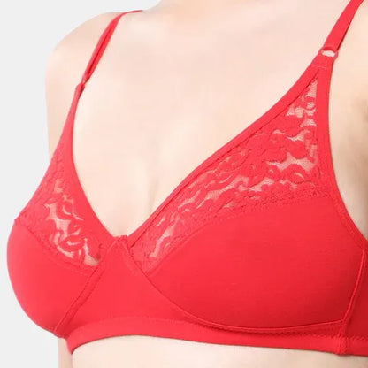 Envie 3/4th coverage minimiser lace bra red NVB1091 non padded non wired smooth fit reducing bust appearance elegant bra