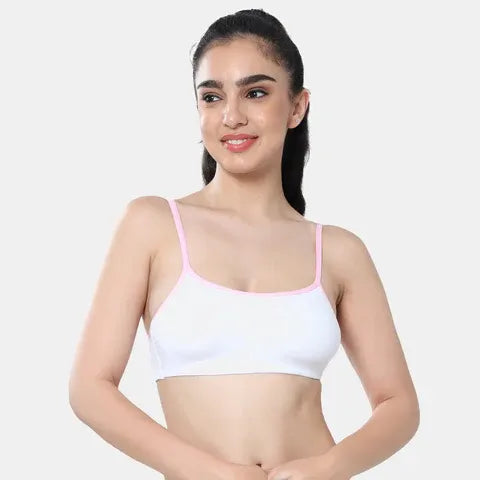 Soft comfortable girls bra white light pink Envie 3/4th coverage non wired lightweight beginners bra for teens