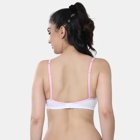 Soft comfortable girls bra white light pink Envie 3/4th coverage non wired lightweight beginners bra for teens
