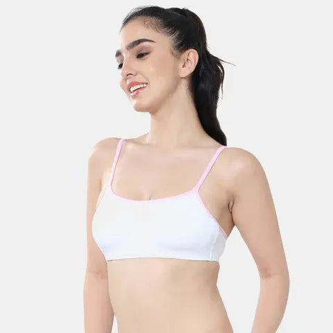Soft comfortable girls bra white light pink Envie 3/4th coverage non wired lightweight beginners bra for teens