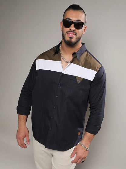 Navy Blue Colourblocked Casual Shirt