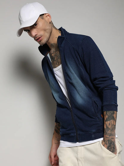 Zip-Front Dark-Wash Denim Jacket