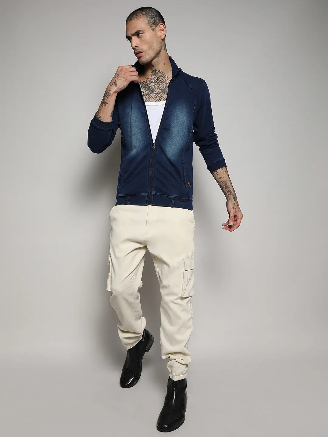 Zip-Front Dark-Wash Denim Jacket