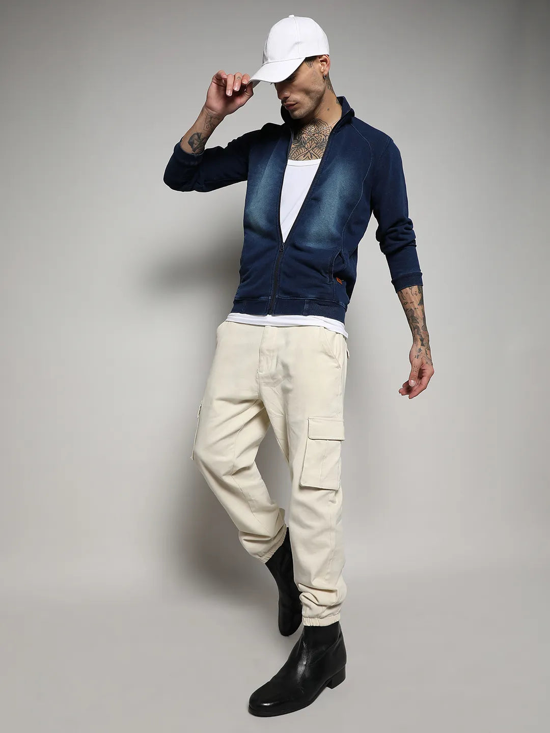 Zip-Front Dark-Wash Denim Jacket