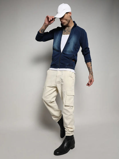 Zip-Front Dark-Wash Denim Jacket