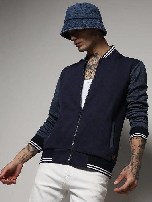 Zip-Front Jacket With Contrast Striped Hem