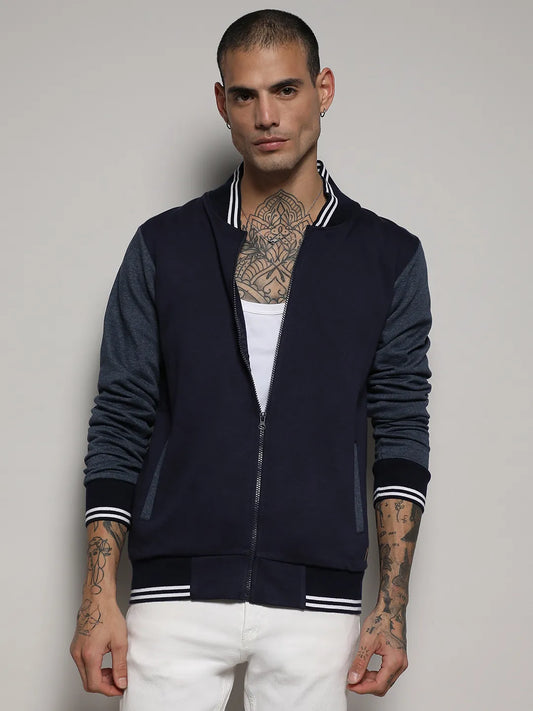 Zip-Front Jacket With Contrast Striped Hem