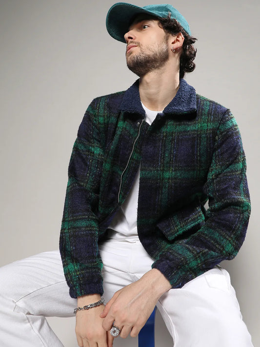 Tartan Plaid Jacket With Fleece Collar