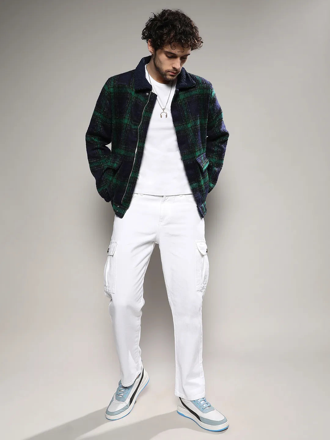Tartan Plaid Jacket With Fleece Collar