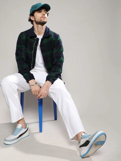 Tartan Plaid Jacket With Fleece Collar