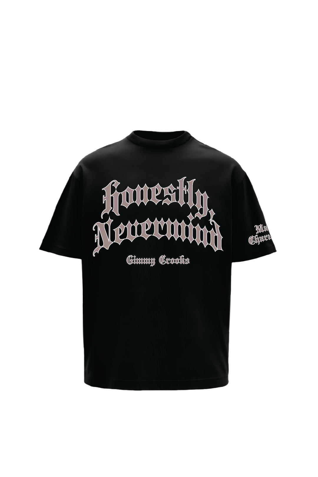 Nevermind Printed Black Oversized T-Shirt Main Character