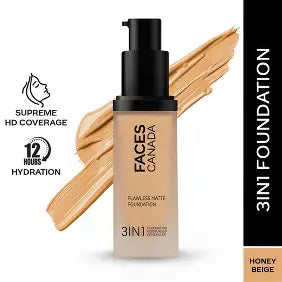 Faces Canada 3 In 1Flawless Matte Foundation - Honey Beige 031 30 ml