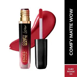 Faces Canada Comfy Matte Wow Liquid Lipstick Highly Pigmented - Ruby Rouge 03 3.8 gm