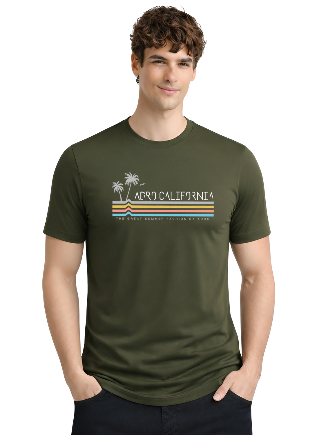 Adro Mens California Graphic T-Shirt | Retro Stripe Print Cotton Summer Tshirt | Stylish Beach T shirt | Comfortable Graphic Tee