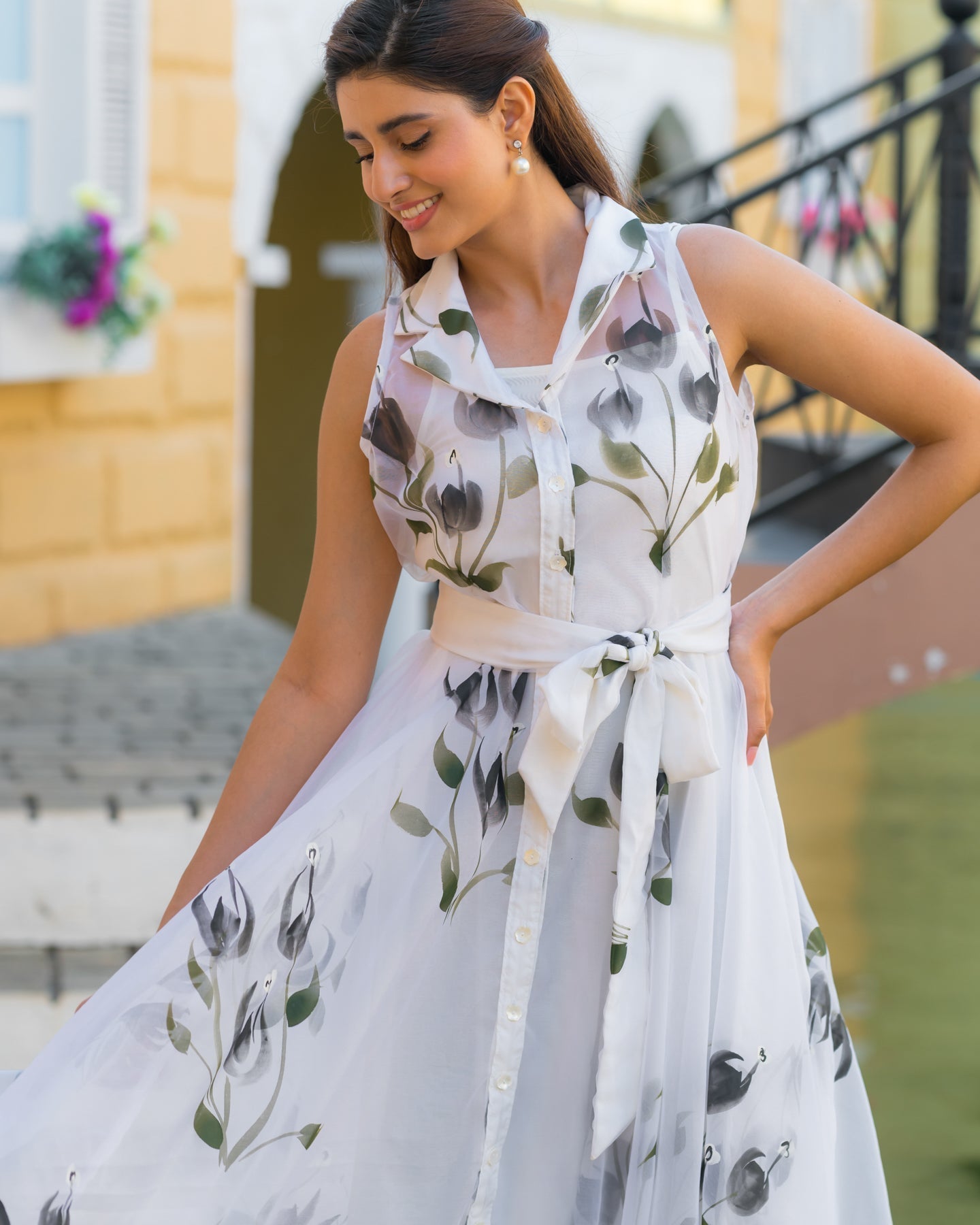 WHITE HANDPAINTED MAXI DRESS