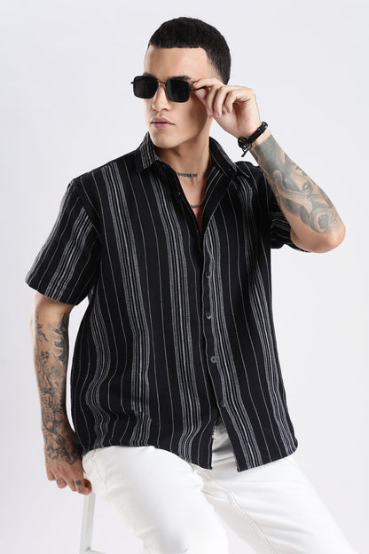 Vertical Striped Self Design Cotton Oversized Shirt