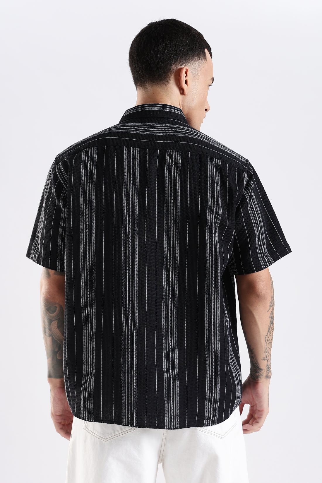 Vertical Striped Self Design Cotton Oversized Shirt