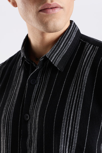 Vertical Striped Self Design Cotton Oversized Shirt