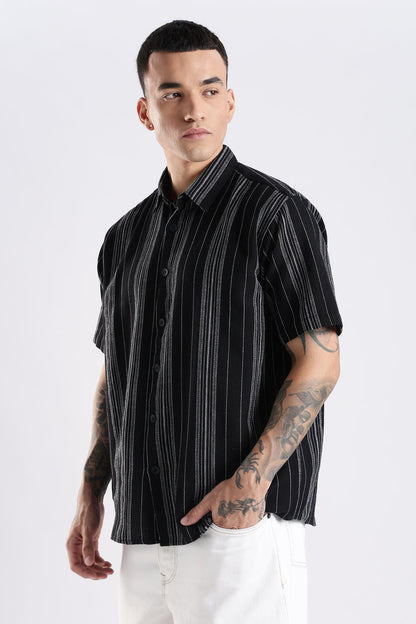 Vertical Striped Self Design Cotton Oversized Shirt