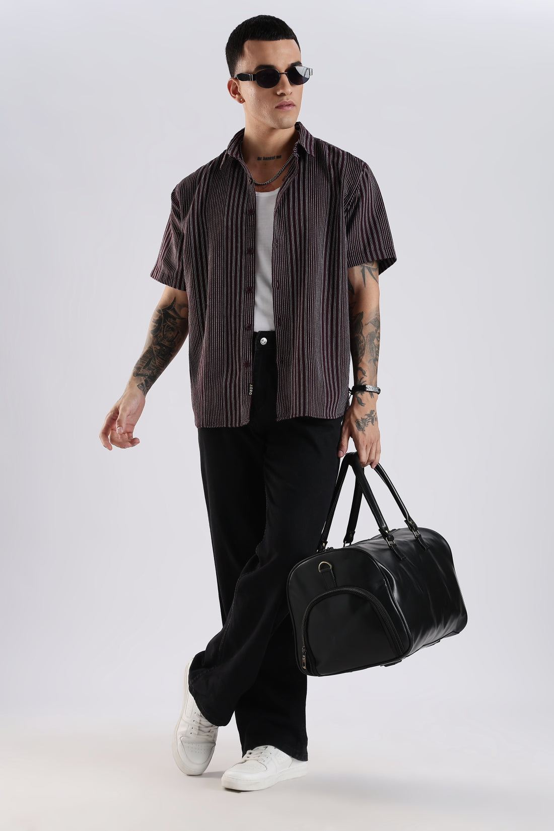 Vertical Striped Self Design Cotton Oversized Shirt