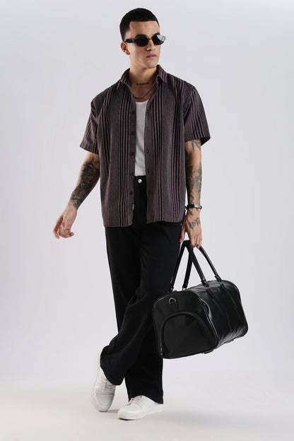 Vertical Striped Self Design Cotton Oversized Shirt