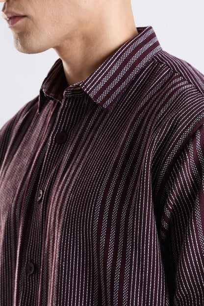 Vertical Striped Self Design Cotton Oversized Shirt