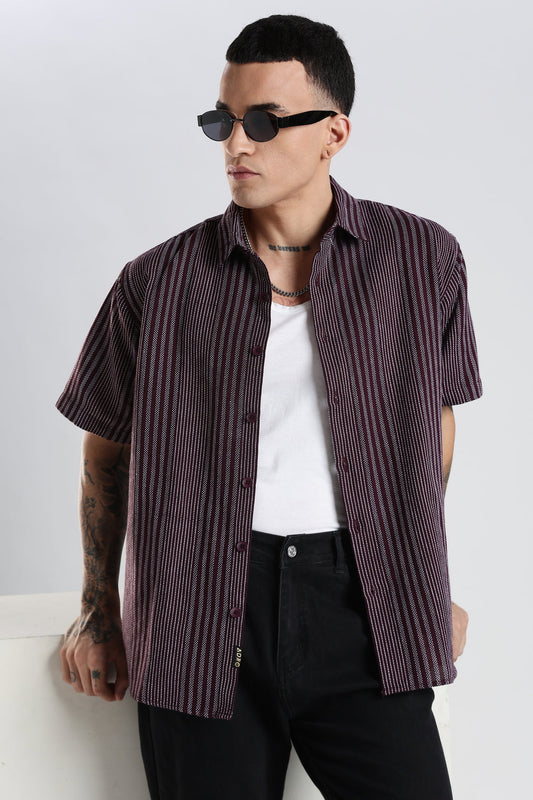 Vertical Striped Self Design Cotton Oversized Shirt