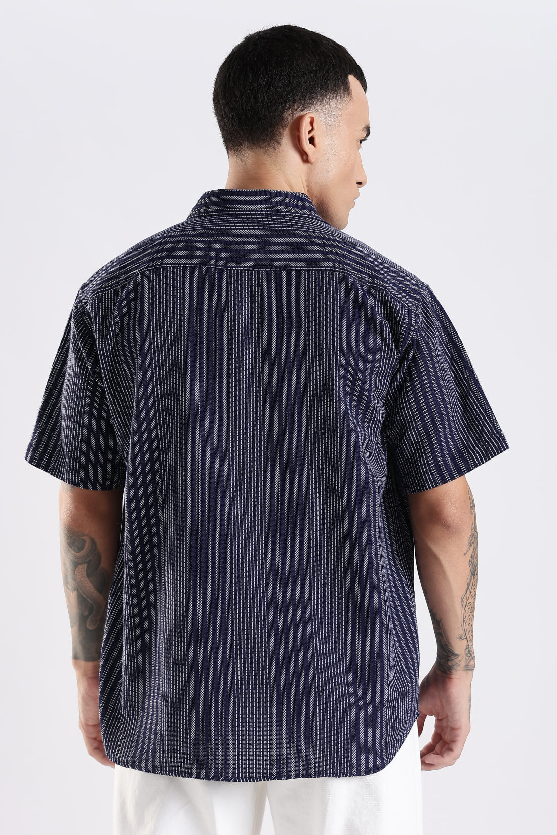 Vertical Striped Self Design Cotton Oversized Shirt