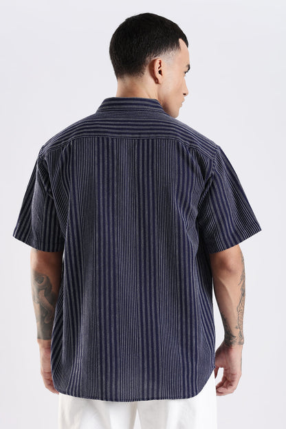 Vertical Striped Self Design Cotton Oversized Shirt