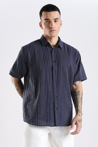 Vertical Striped Self Design Cotton Oversized Shirt